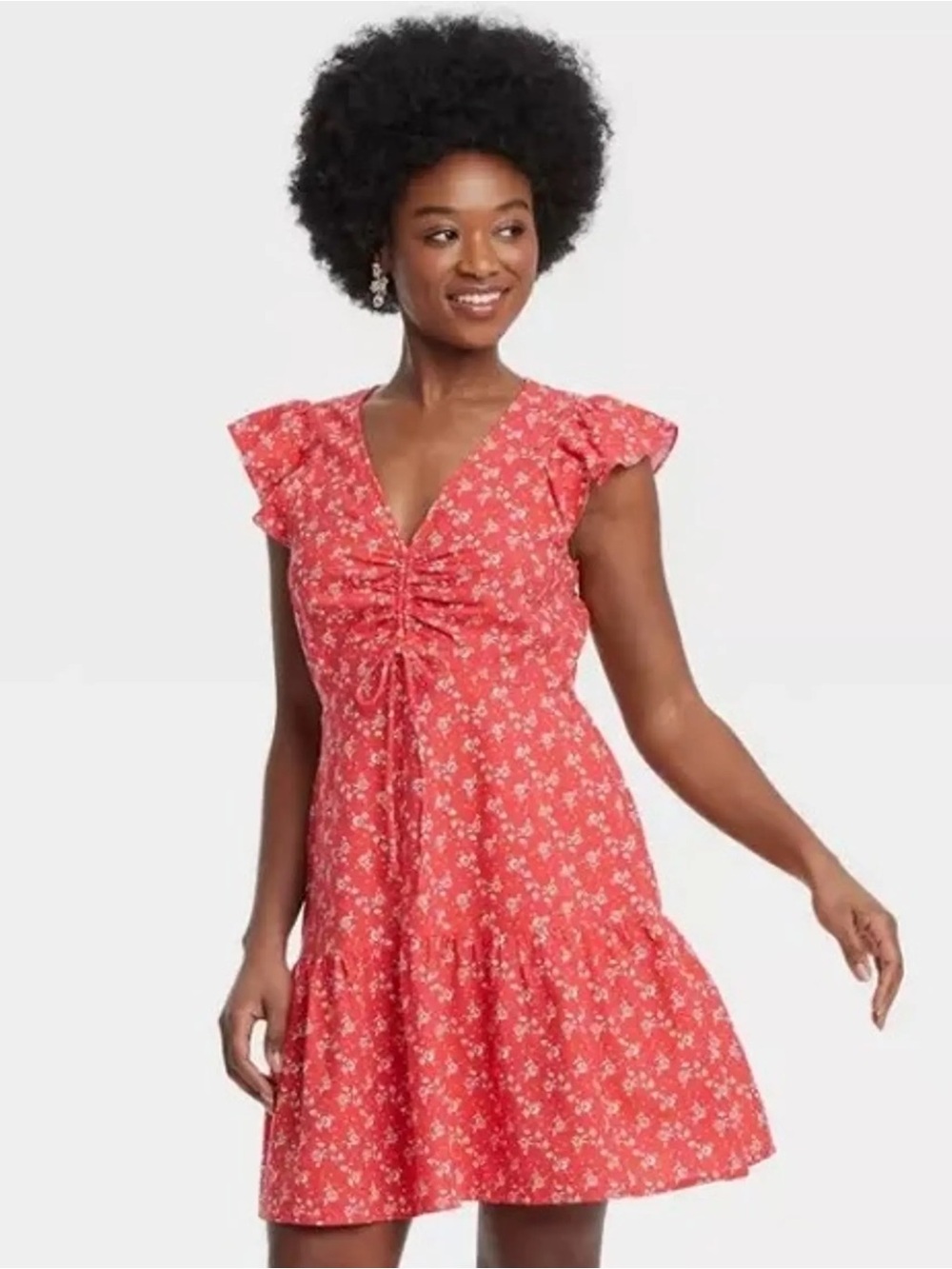 Universal Thread Red Floral Tie-Front Mini Dress